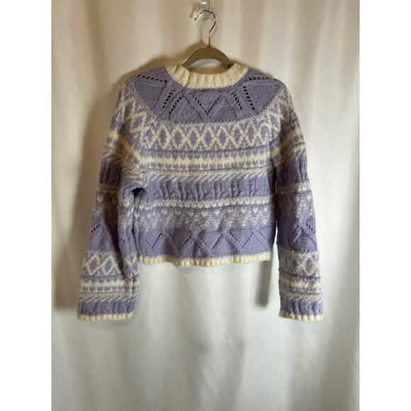Lush Sweater Cropped XS Fair Isle Boxy Oversized Bell Sleeve Lilac - Picture 7 of 8